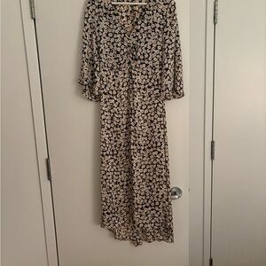 Zara Black and Cream Floral Midi Dress